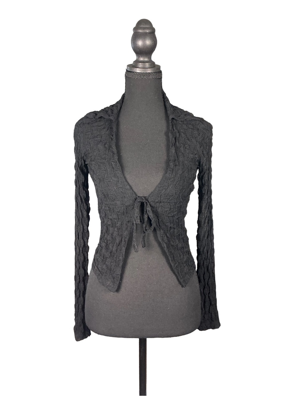 Princess Polly Black Tie-Front Textured Cardigan Size 2 Y2K